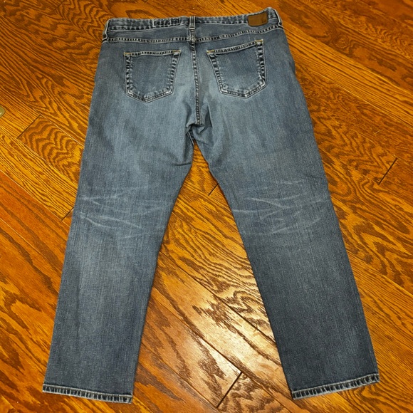 Ag denim pants size 33R women’s. Ripped knees. Straight leg. Previously owned. - Picture 6 of 9
